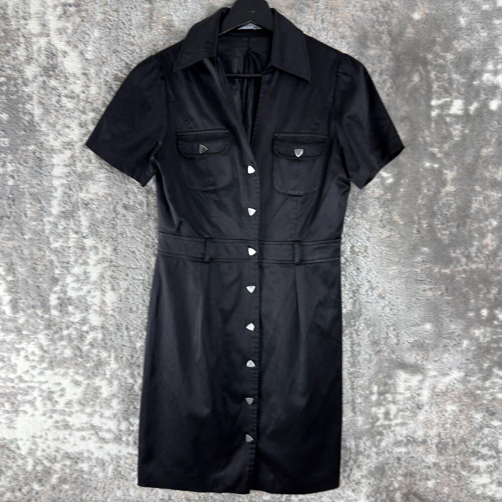 Shapes Size S Mini Casual‎ Button Shirt Dress Black Short Sleeve Collar V Neck